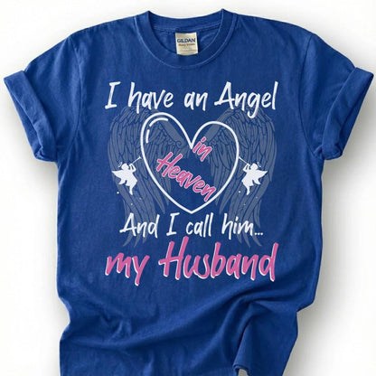 Angel In Heaven Husband Memorial Shirt, Grieving Wife Heart Wing Tee, Lost Husband Remembrance T-Shirt, Missing Spouse Tribute Top