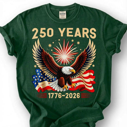 250 Years 1776 2026 Bald Eagle Fireworks Flag Shirt, Patriotic 4th Of July Tee, Semiquincentennial Gift, USA Independence Apparel Top
