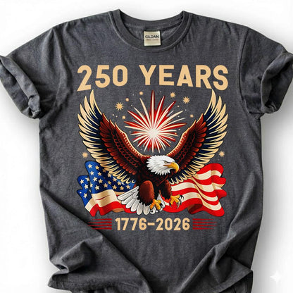 250 Years 1776 2026 Bald Eagle Fireworks Flag Shirt, Patriotic 4th Of July Tee, Semiquincentennial Gift, USA Independence Apparel Top