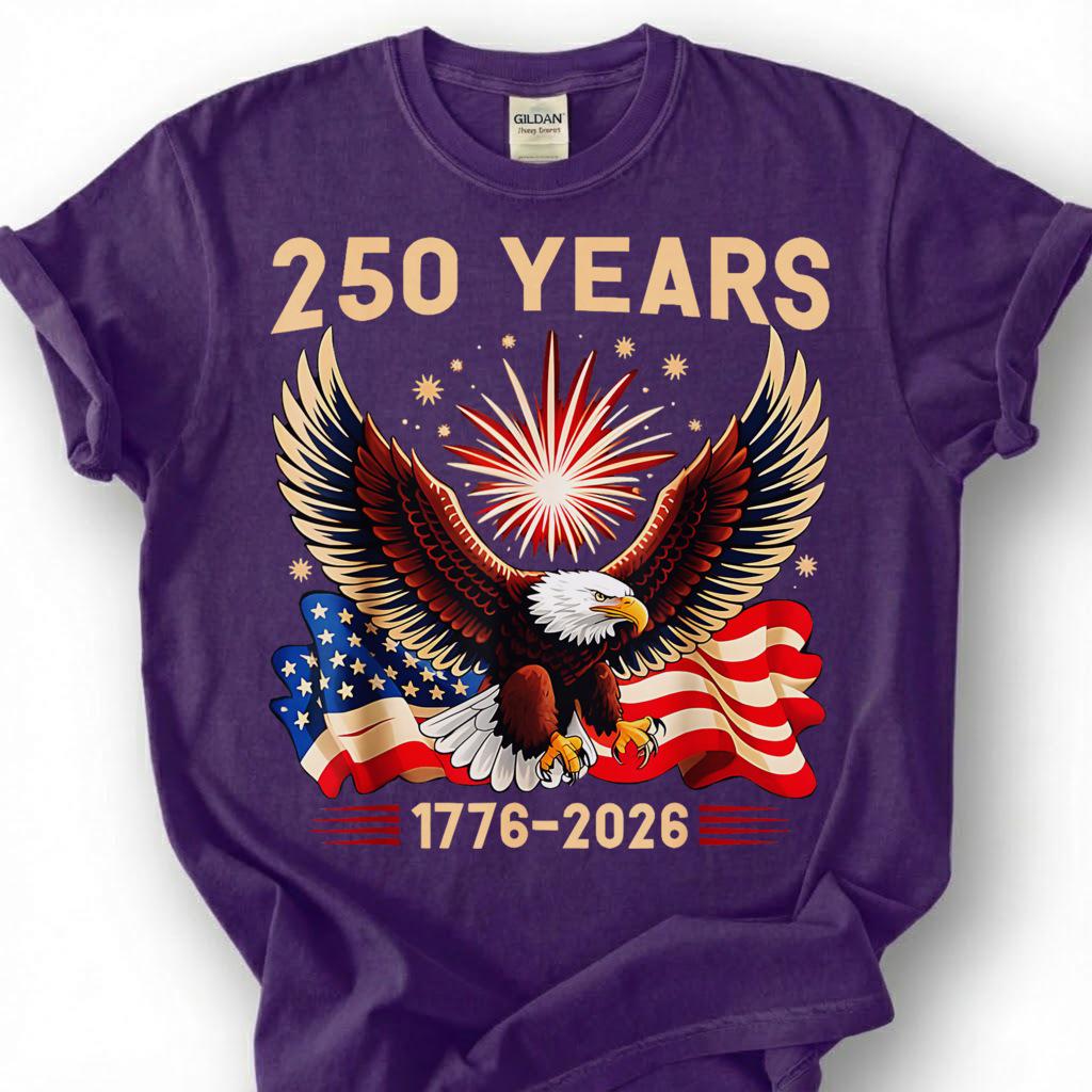 250 Years 1776 2026 Bald Eagle Fireworks Flag Shirt, Patriotic 4th Of July Tee, Semiquincentennial Gift, USA Independence Apparel Top