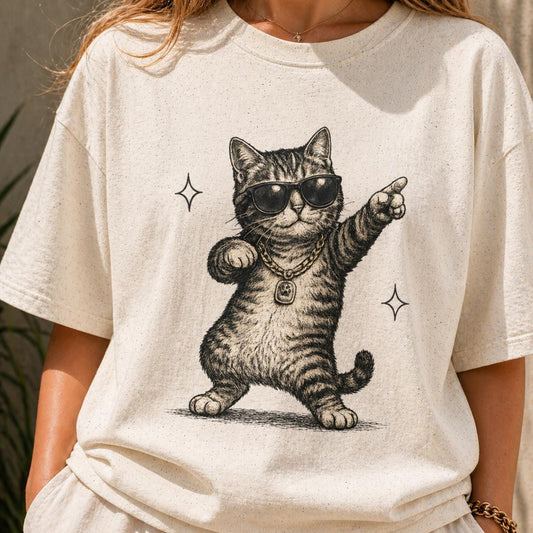 Funny Cool Cat T-Shirt, Sunglasses Cat Graphic Tee, Cute Retro Cat Shirt, Animal Lover Gift, Funny Cat Meme Shirt, Unisex Casual Tee