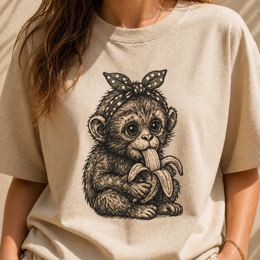 Cute Monkey Eating Banana Shirt, Funny Animal Graphic Tee, Aesthetic Baby Monkey T-Shirt, Cute Meme Shirt, Gift for Animal Lovers