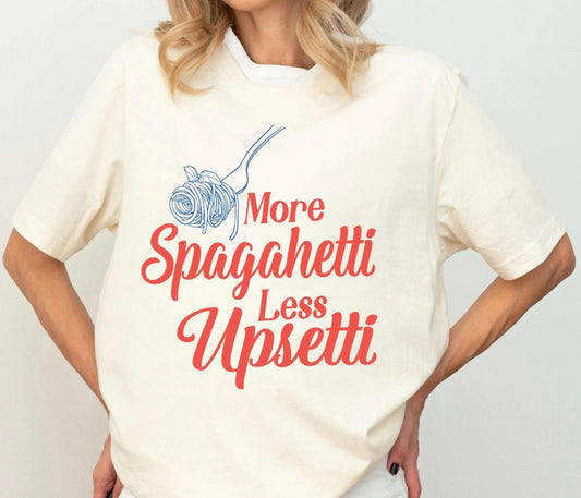 More Spaghetti Less Upsetti Shirt, Funny Italian Food T-shirt, Foodie Humor Tee, Retro Italian Pasta Sweatshirt, Spaghetti Lover Gift