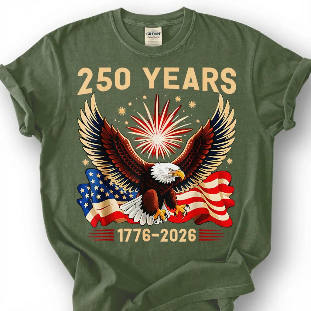 250 Years 1776 2026 Bald Eagle Fireworks Flag Shirt, Patriotic 4th Of July Tee, Semiquincentennial Gift, USA Independence Apparel Top