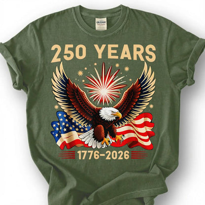 250 Years 1776 2026 Bald Eagle Fireworks Flag Shirt, Patriotic 4th Of July Tee, Semiquincentennial Gift, USA Independence Apparel Top